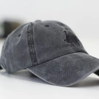 A washed grey baseball cap