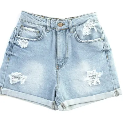 Light-wash denim shorts with turn-ups